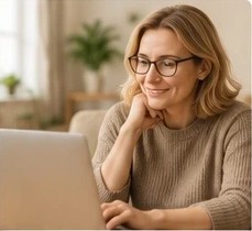 Frau sitzt am Computer
